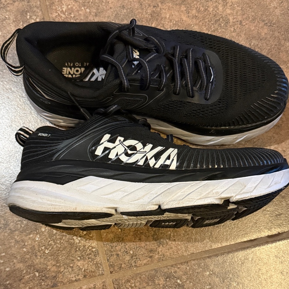 Hoka Black and White Athletic Sneakers